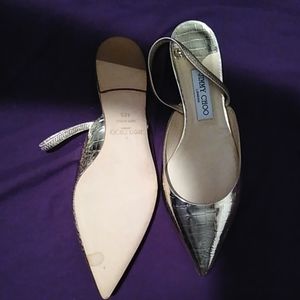 Jimmy Choo crocodile gold flats